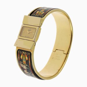 HERMES location L01.210 orologio da donna placcato in oro al quarzo nero con quadrante dorato