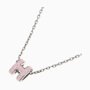 HERMES Collier Pop Ash Rose Métal Argenté H Cube Dames Pendentif Chaîne