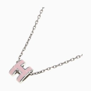 HERMES Halskette Pop Ash Pink Silber Metall H Würfel Damen Anhängerkette