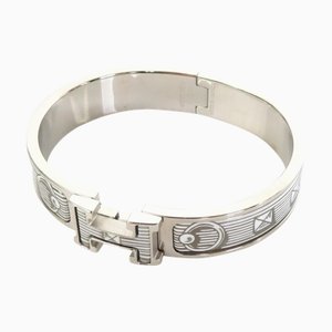 HERMES bangle bracelet click crack metal/enamel silver/white unisex