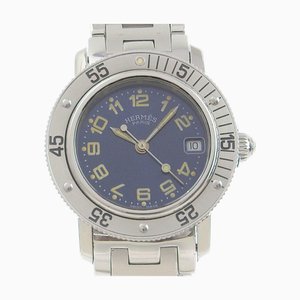 HERMES Clipper Watch Diver CL5.210 Acier Inoxydable Argent Quartz Affichage Analogique Dames Cadran Bleu