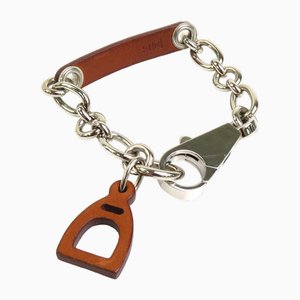 Etrier Bracelet in Metal & Leather from Hermes