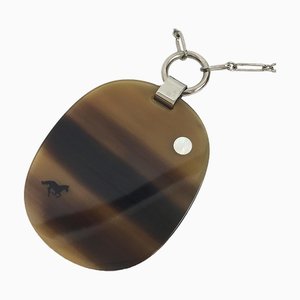 HERMES Buffalo Horn Necklace Pendant Horse Brown