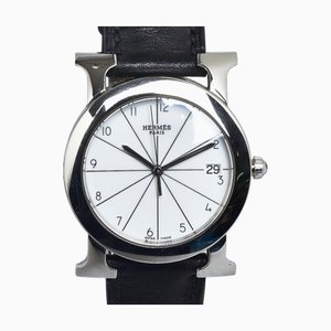 HERMES H Reloj Rondo HR1.510 Cuarzo Esfera blanca Acero inoxidable Cuero Señoras