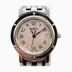 HERMES Watch CL4.210 Clipper Quartz Pink Shell Stainless Steel Dial Ladies Fashion