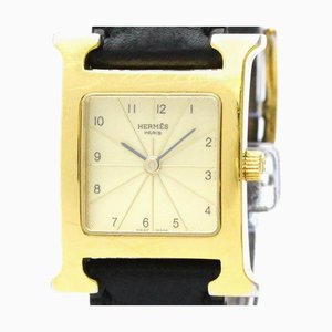 HERMES H Watch Gold Plated Leather Quartz Ladies Watch HH1.201 BF559396