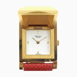 HERMES Medor Watch Gold Plated x Leather 1995 〇Y Quartz Analog Display White Dial Ladies I211723022