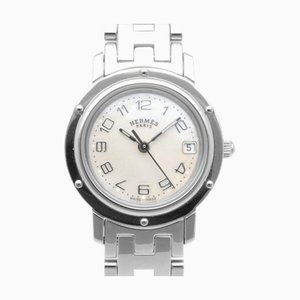 HERMES Clipper Reloj de nácar de acero inoxidable CL4.210 de cuarzo para mujer, concha blanca