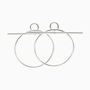 Hermes Loop Mm No Stone Silver 925 Hoop Earrings Silver, Set of 2