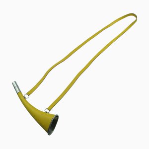 HERMES Kushbel Trumpet Horn Necklace Choker B Engraved Yellow 0064
