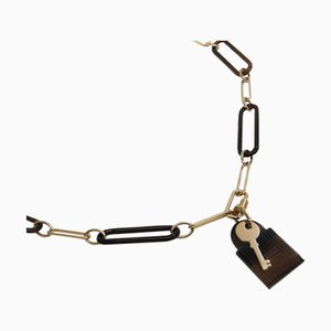 HERMES Amulet Padlock GM Buffalo Horn, collar con colgante de metal para mujer [beige, marrón oscuro, dorado]