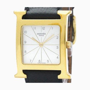 HERMES H Watch Gold Plated Leather Quartz Mens Watch HH1.501 BF569965