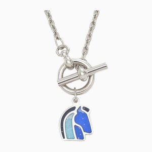 Silver Camille Blue Helios Cheval Horse Chain Necklace from Hermes