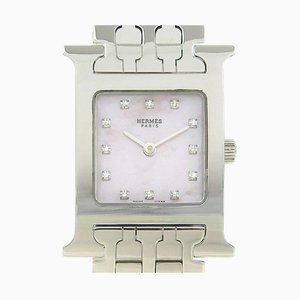 HERMES H Watch Ladies Quartz Battery Pink Shell Dial 12P Diamond HH1 210