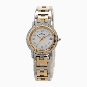 Clipper Nacre & Diamond Bezel Stainless Steel Women's Watch from Hermes