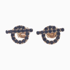 Hermes Finesse Stud Earrings K18Pg Black Spinel 750 Pink Gold Ear Accessories Women Men Unisex, Set of 2