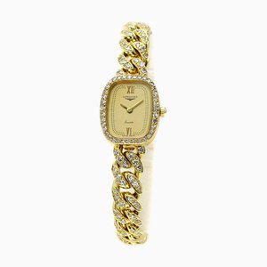 LONGINES 20.410.878 reloj de diamantes con cinturón y bisel K18 oro amarillo K18YG para mujer