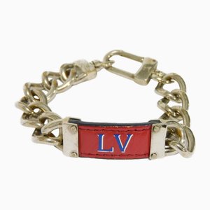 Bracciale My LV Chain in pelle di vacchetta rossa con logo di Louis Vuitton