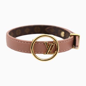 Bracelet LV Eclipse Monogram en Cuir de Veau Rose, Beige, Marron et Matériel Or par Louis Vuitton