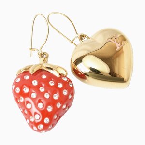 Boucle De Reille Phrase Strawberry Heart Motif Gold Red Earrings by Louis Vuitton, Set of 2