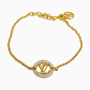 Louise by Night LV Logo Strass Chain in Brass Gold Circle & Clear