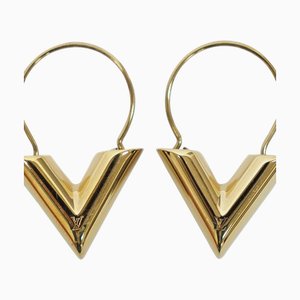 Aretes de aro Essential V de metal dorado de Louis Vuitton. Juego de 2