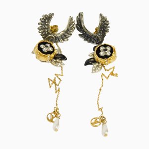 Pendientes Bookle Doreille Windsor Fleur LV Circle Feather con perla y monograma de flores de Louis Vuitton. Juego de 2