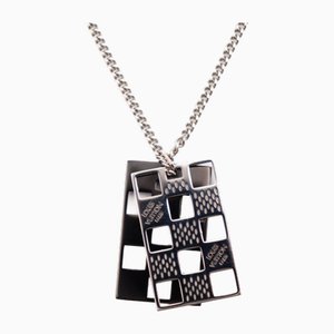 Collar Collier Plate Damier perforado en negro y plata de Louis Vuitton