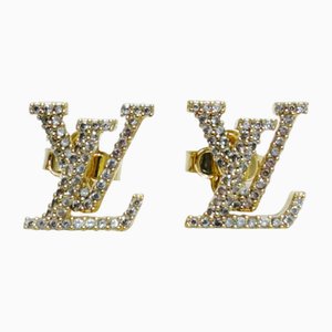 Boucles d'Oreilles LV Iconic Strass Dorées et Strass par Louis Vuitton, Set de 2