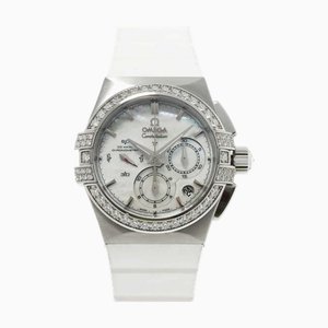 OMEGA Constellation Double Eagle 121 17 35 50 05 001 Chronograph Ladies Watch Diamond Bezel Date White Shell Dial Back Skeleton Automatic Winding