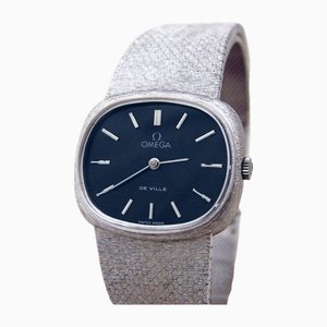 De Ville K18wg Reloj con caja ovalada de cuerda manual en azul marino de Omega