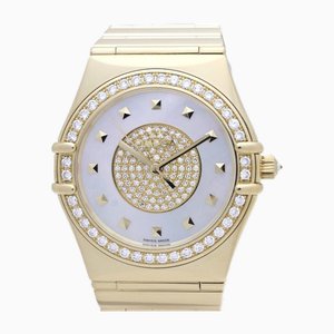 Constellation Bezel Diamond White Shell Yellow Gold Watch from Omega