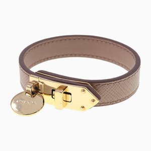 Pink Beige Leather & Metal Bracelet from Prada