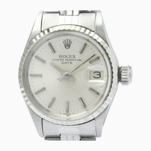 Vntage Oyster Perpetual Date White Gold Steel Ladies Watch from Rolex