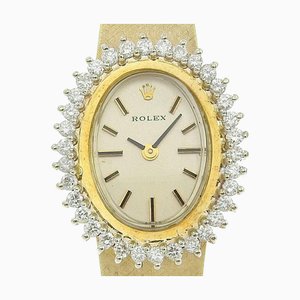 Reloj italiano ROLEX de 34 piezas con diamantes Cal.1800 8330 K14 de oro amarillo de cuerda manual con esfera de champán para mujer I220823024