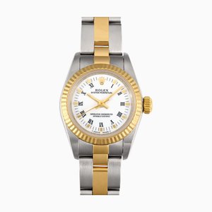ROLEX Oyster Perpetual 67193 YG × SS T número reloj automático para mujer esfera blanca romana