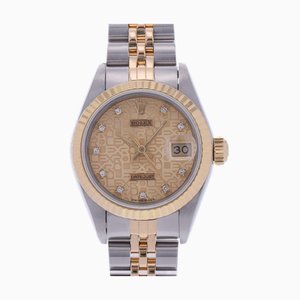 ROLEX Datejust 10P Diamond 69173G Women's YG/SS Watch Automatic Champagne Engraved Computer Dial