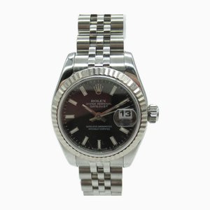 Schwarze Datejust Armbanduhr aus Edelstahl von Rolex