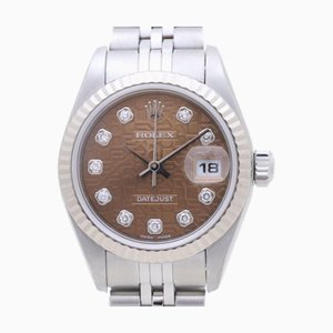 ROLEX Datejust 79174G Havana Carved Computer 10P Diamond K18WG White Gold x Stainless Steel Ladies 39157