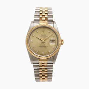 ROLEX Datejust 10P Diamond Date Champagne Dial SS / YG R Number Reloj automático AT para hombre 16233G