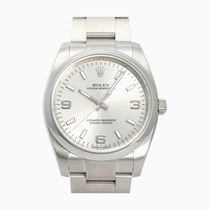 ROLEX Oyster Perpetual 114200 Silver 369 Reloj con esfera árabe para hombre