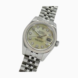 ROLEX Datejust 179174NG D reloj para mujer concha amarilla 10P diamante cuerda automática AT acero inoxidable SS oro blanco WG plata pulido