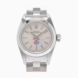 ROLEX Oyster Perpetual Domino's Pizza 67180 Ladies SS Watch Automatic Silver Dial