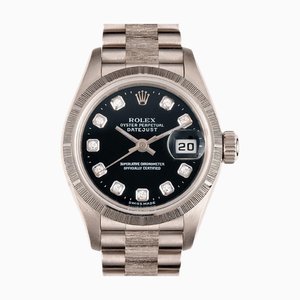 ROLEX Datejust 79279G K18WG 10P Moteur Diamanté Lunette Tournée Finition Écorce Série A Montre Automatique pour Femme Cadran Noir Or