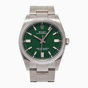 Oyster Perpetual Uhr mit grünem Zifferblatt von Rolex