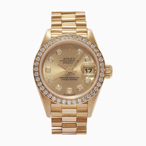 ROLEX Datejust Bezel Diamond 10P 69138G Reloj YG para mujer automático con esfera champán