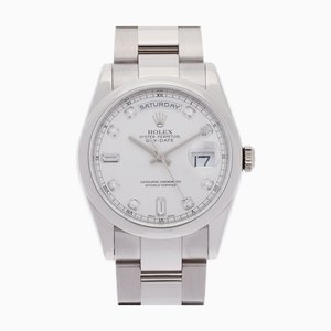ROLEX Day Date 10P Diamond 118209A Men's WG Watch Automatic Silver Dial