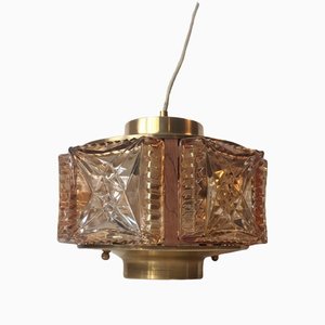 Mid-Century Danish Glass, Rosewood, and Brass Pendant Lamp from Vitrika, 1960s