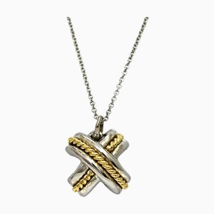 TIFFANY Signature Cross Necklace Silver Yellow Gold YG 925 750 &Co. Combination Pendant Ladies