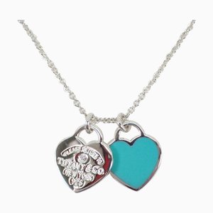 TIFFANY 925 émail diamants Return to Double Heart Tag Pendentif